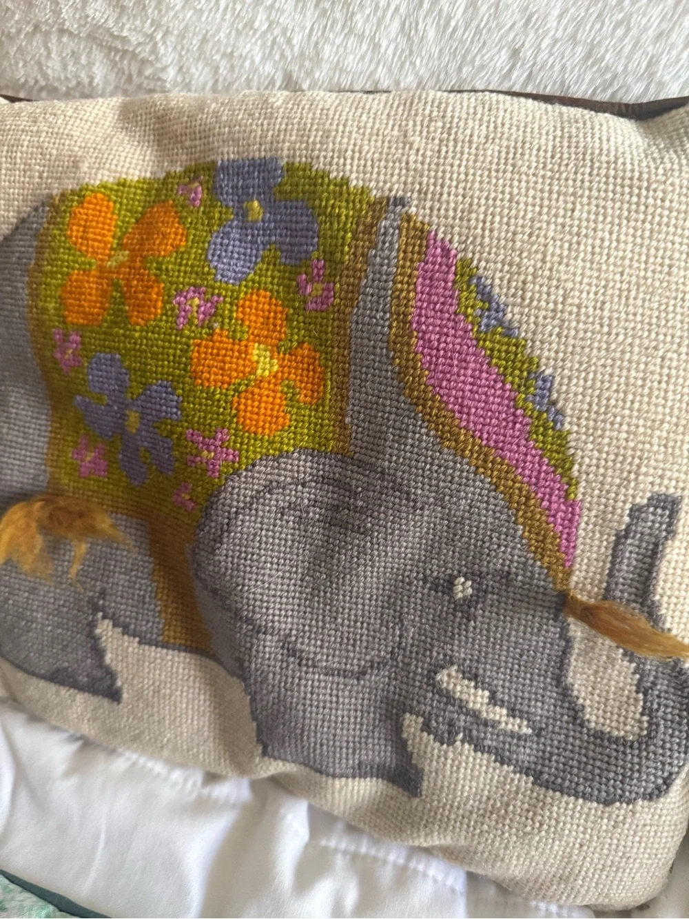 Vintage needlepoint elephant